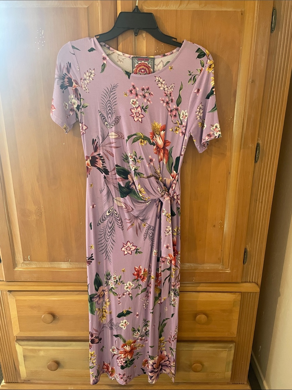Johnny Was Lavender Floral Knot-Detail Maxi Dress